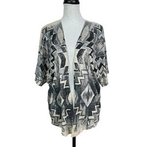 Vocal Gray Tan Jeweled Embellished Short Dolman Sleeve Open Cardigan Shrug
